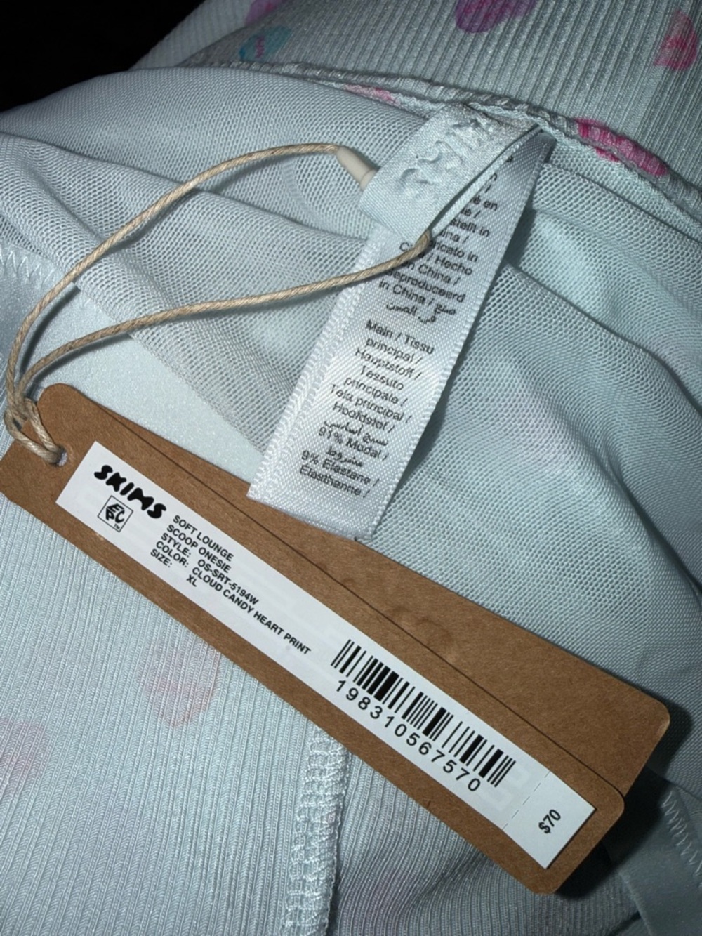 Skims Cloud Candy Heart Soft Lounge Scoop Neck Onesie NWT Size XL - Picture 2 of 5